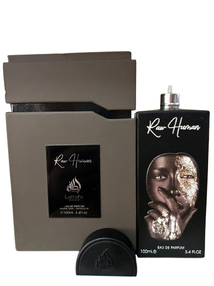 Raw Human Eau de Parfum Compartilhável - Lattafa (CAIXA AMASSADA, SEM BORRIFADOR)