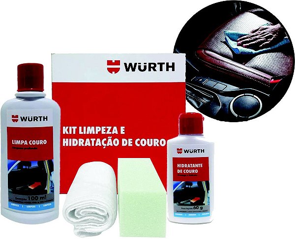 Kit Limpeza e hidratação De Couro Wurth Produto para limpar e hidratar couro de jaquetas sofas botas bolsas e bancos de carro
