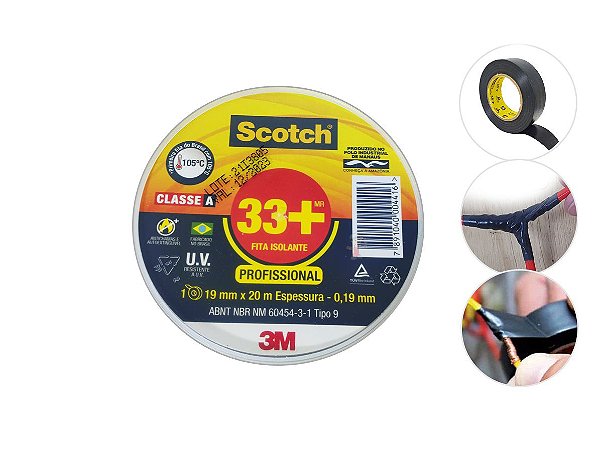 Fita Isolante 3m Scotch 33+ 19mm X 20 Metros Suporta 105°c