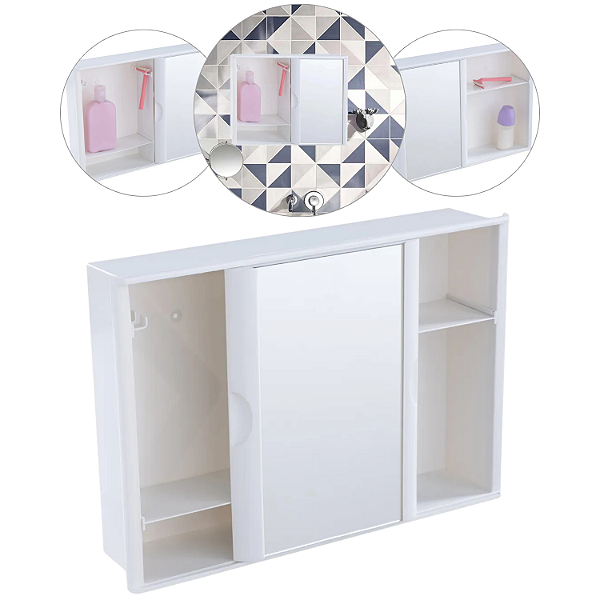 Armário Para Banheiro Com Espelho Porta De Correr Plástico