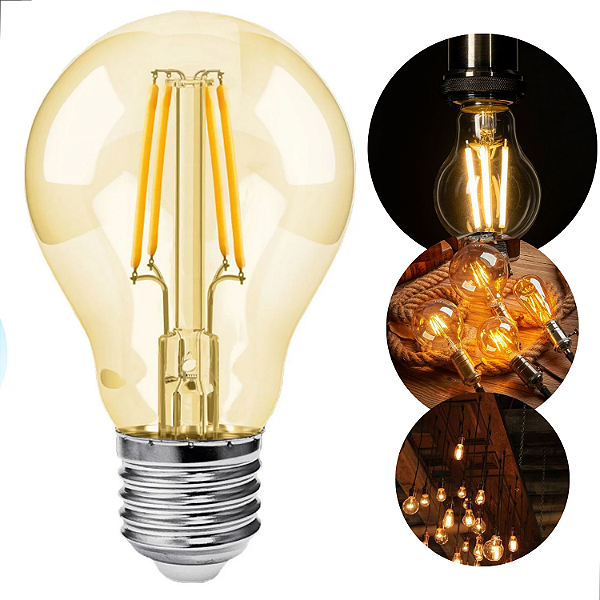 Lâmpada Filamento De Led Bulbo A60 E27 4w Ambar 2200K Bivolt