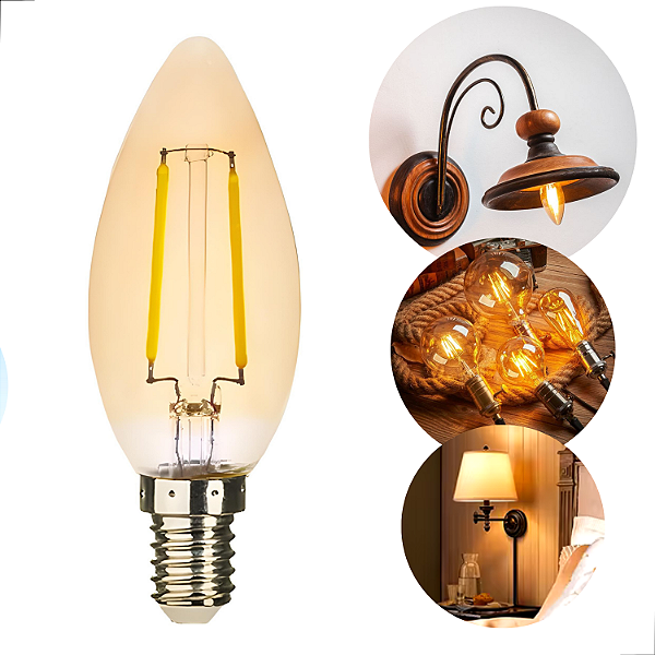 Lâmpada Filamento De Led Vela C35 2W Ambar 127V Soquete E14