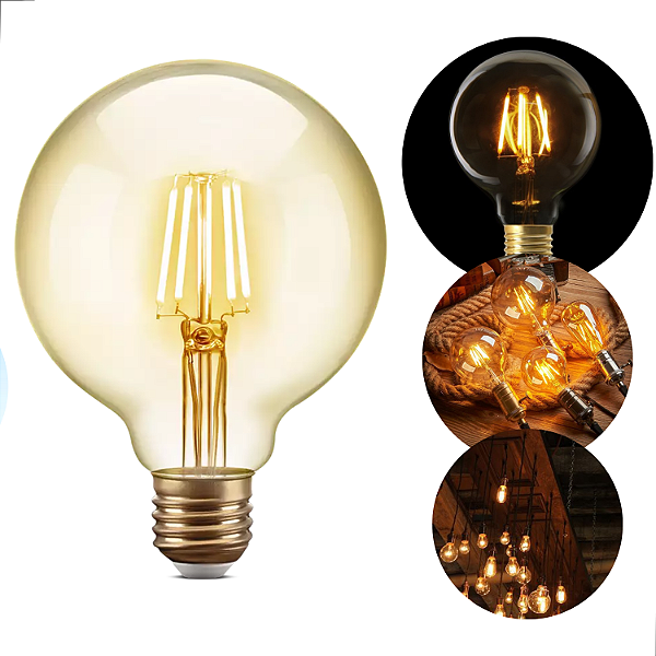 Lâmpada Filamento Led Globo G95 4w Ambar Bivolt Soquete E27
