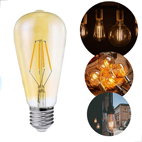 Lâmpada Filamento Led ST64 Bulbo 4w Ambar 2200k Bivolt E27