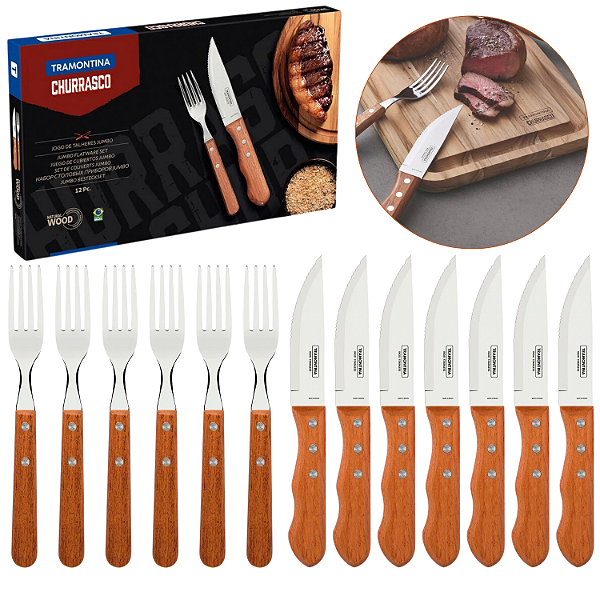 Jogo De Talheres Jumbo Churrasco Aço Inox 12 Pçs Tramontina