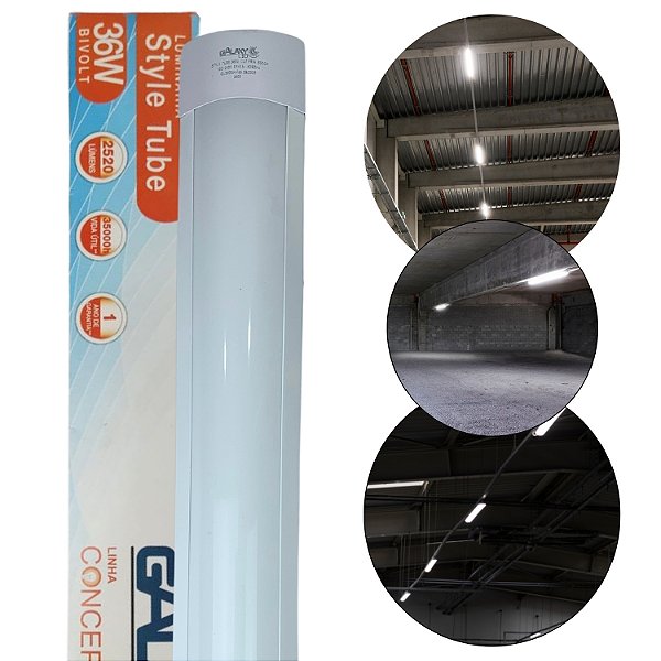 Luminária Style Tubolar Led 6500K Fria 36W Bivolt 120cm 60Hz