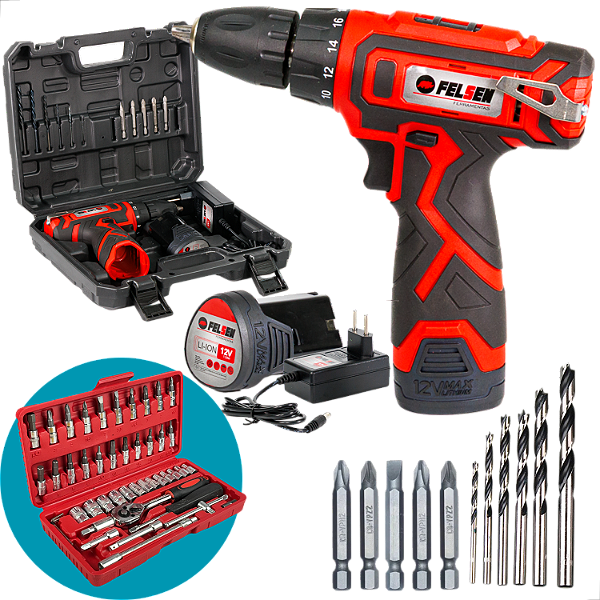 Parafusadeira Furadeira Profissional Bateria 12v + Brinde