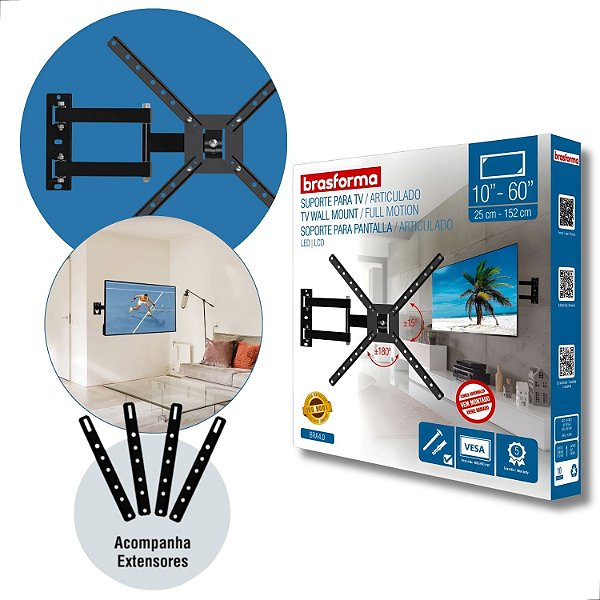Suporte Para Tv Led Lcd 10" A 60" Articulado 4 Movimentos