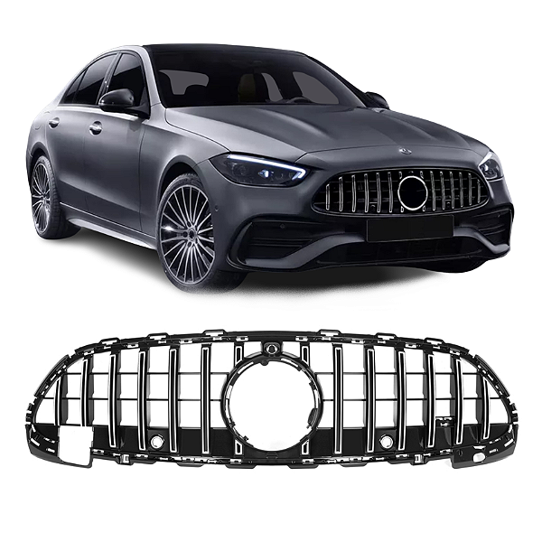 Grade Frontal Mercedes Classe C AMG Black Piano Cromad Câmer