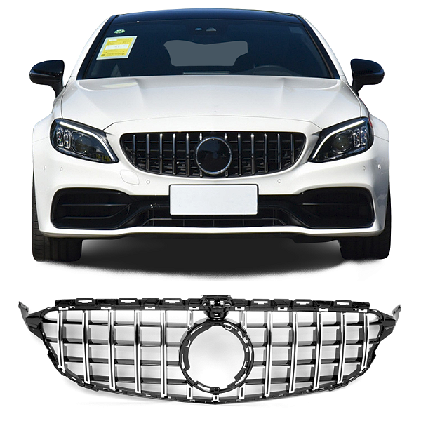 Grade Frontal Mercedes C200 W205 Black Piano Cromado Câmera