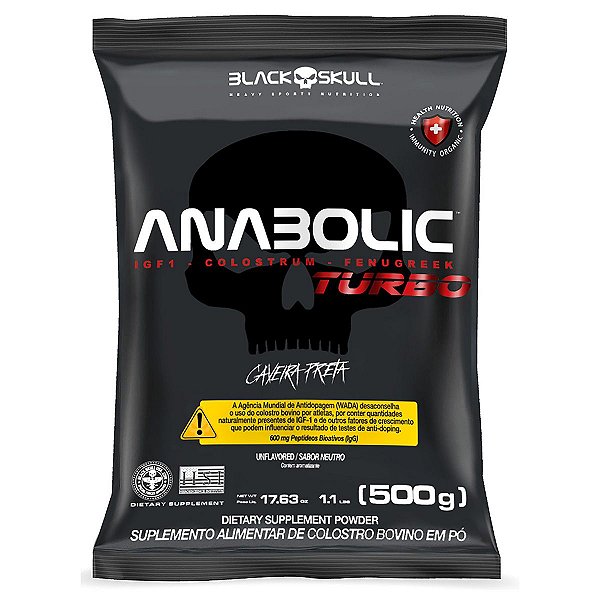 Anabolic Turbo Colostro Bovino Refil 500g Volume Muscular Black Skull Estimulador Natural da Testosterona