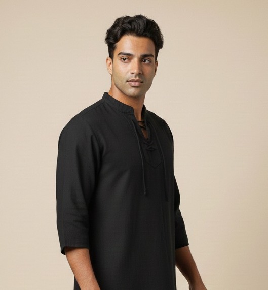 Bata Camisa Masculina Estilo Indiano Preta