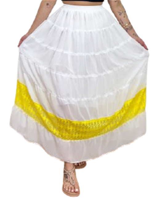Saia longa Branca com Amarelo Umbanda e Candomblé