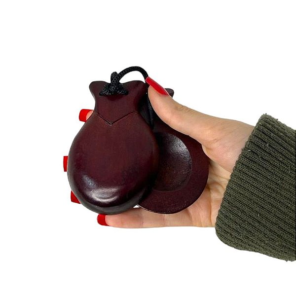 Par De Castanhola Marrom Escuro de Madeira Espanhola