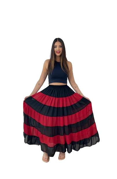 Saia Camadas Preta com Vermelho