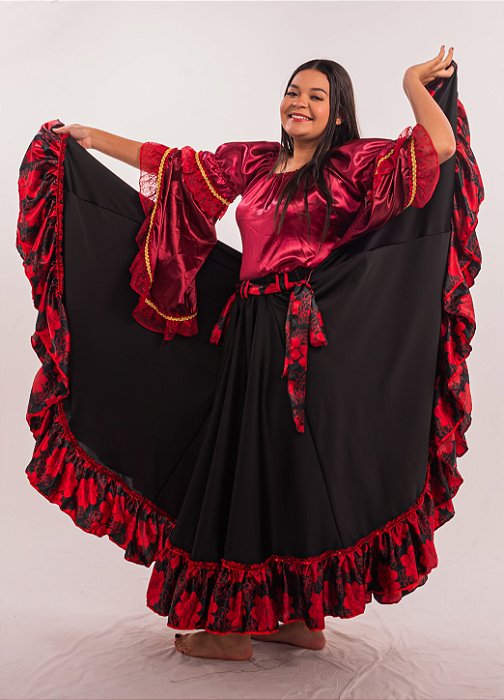 Saia Longa Cigana com 1 babados com 14 metros de roda