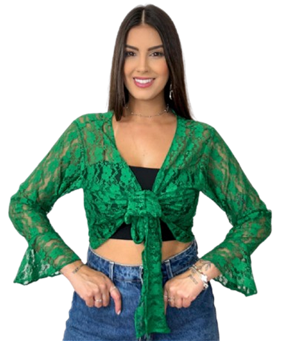 Blusa Bolero Estilo Ciganinha Verde Transpassado