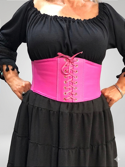 Corset Cinturão Corselet Corpete Cinta Modeladora Rosa Pink