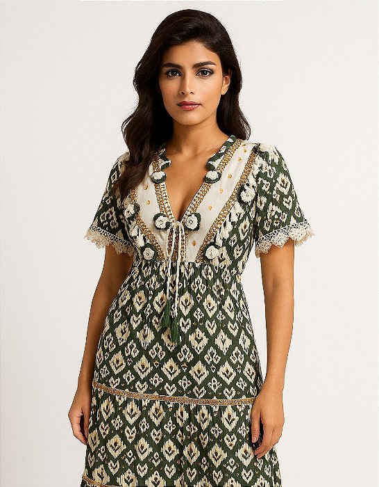 Vestido Longo Modelo Luxo Bordado Moda Indiana