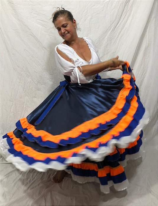 Saia Longa Cigana Modelo 2 Babados com 14 metros de roda