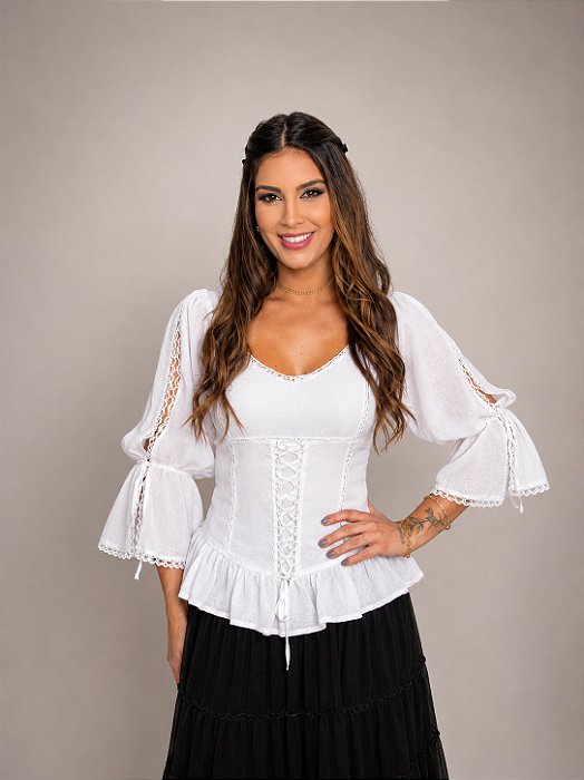 Blusa Estilo Ciganinha com Manga 3/4 Moda Cigana