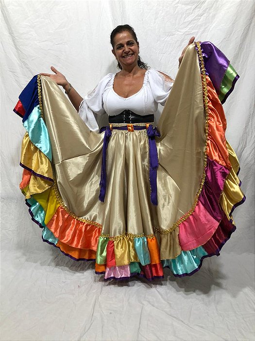 Saia Cigana Patchwork com 2 Babados com 14 metros de roda