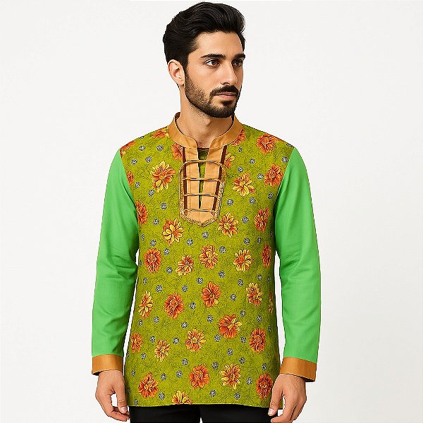 Camisa Cigana Cowboy Moda Luxo Verde Estampada