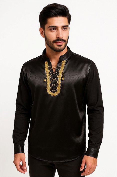 Camisa Cigana Cowboy Moda Luxo Preto
