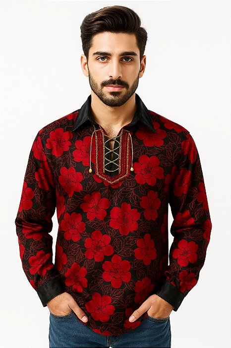 Camisa Cigana Cowboy Moda Luxo Floral
