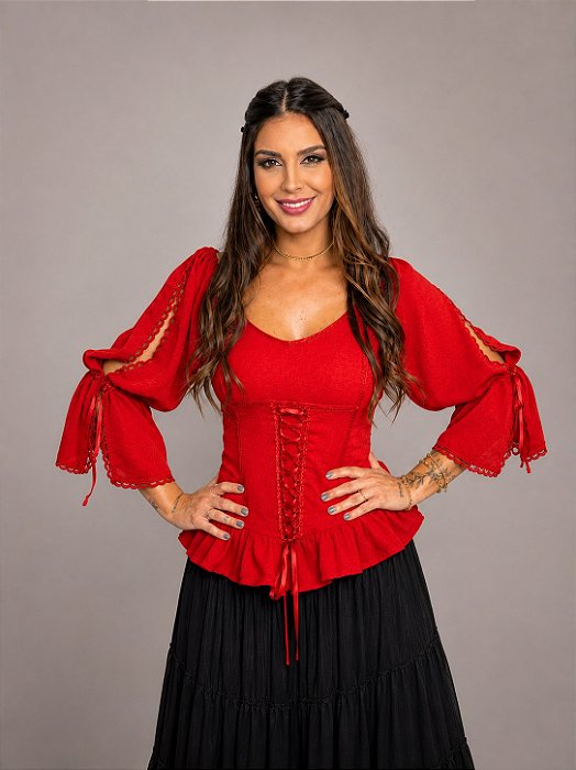 Blusa Estilo Ciganinha com Manga 3/4 Moda Cigana