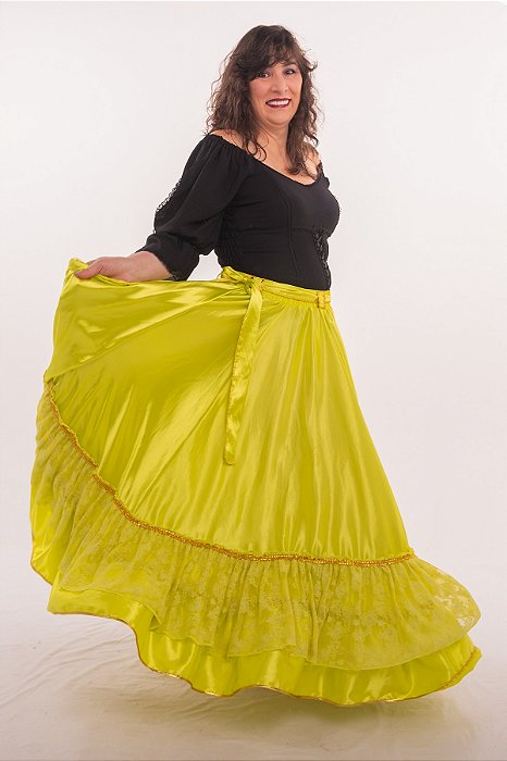 Saia Longa Cigana Modelo 2 Babados com 14 metros de roda