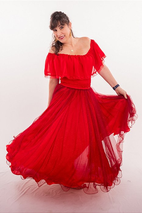 Saia sobre Saia em Tule Brilhante com 12 metros de roda