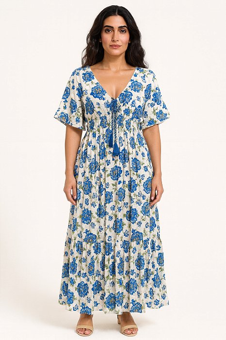 Vestido Longo Modelo Luxo Bordado Moda Indiana