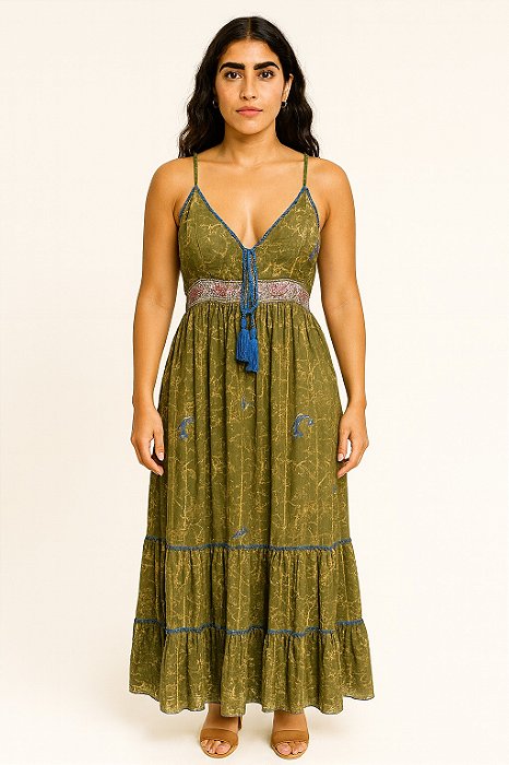 Vestido Longo Modelo Luxo Bordado Moda Indiana