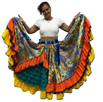 Saia Cigana Espanhola Floral com 14 metros de roda