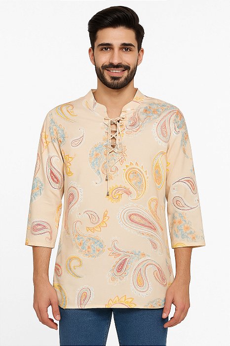 Bata Masculina Indiana Estampada Moda Boho