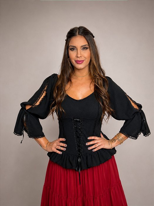 Blusa Estilo Ciganinha com Manga 3/4 Moda Cigana