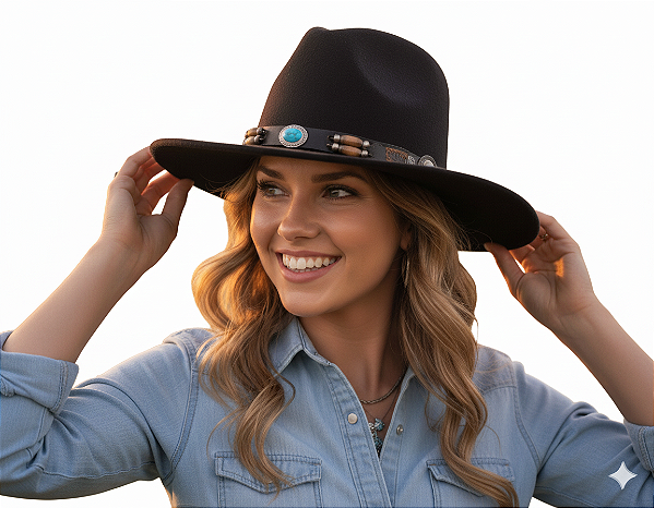 Chapéu Country Vaqueira Rodeio Sertanejo Cowgirl Preto