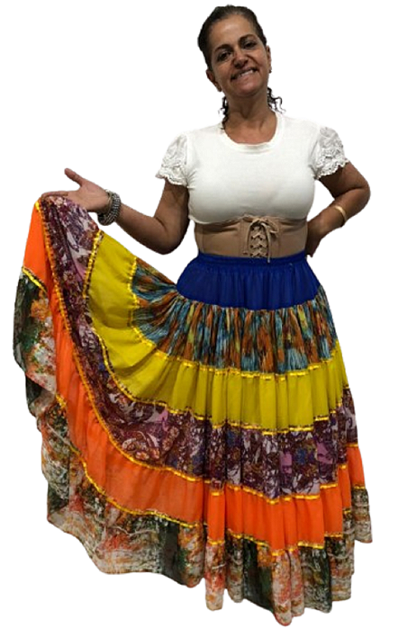 Saia Longa Cigana Modelo Camadas com 12 metros de roda Amarelo