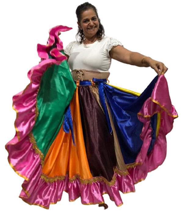 Saia Cigana Nesgas Coloridas 1 Babado com 14 metros de roda