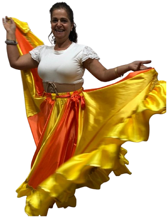 Saia Cigana Nesgas Laranja e Amareloa 1 Babado com 14 metros de roda