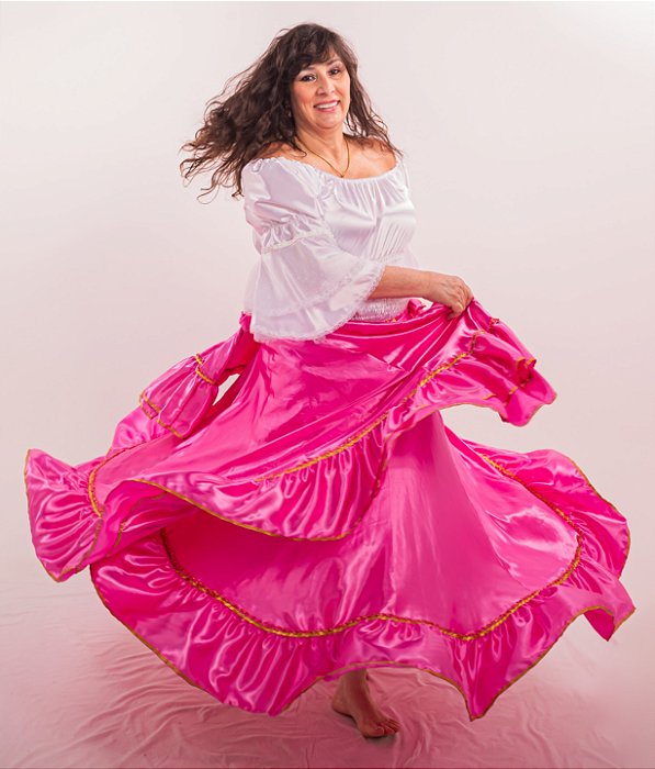 Saia Longa Cigana Modelo 1 Babado com 14 metros de roda Pink