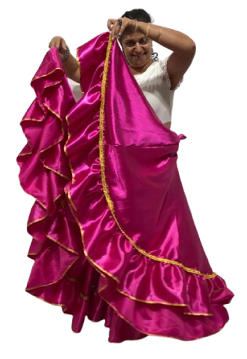 Saia Longa Cigana Modelo 1 Babado com 14 metros de roda Pink