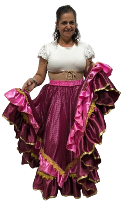 Saia Longa Cigana Modelo Sobre Saia com 14 metros de roda