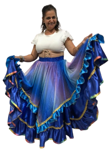 Saia Longa Cigana Modelo Sobre Saia com 14 metros de roda