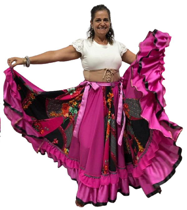 Saia Cigana em Nesgas com 2 Babados com 14 metros de roda