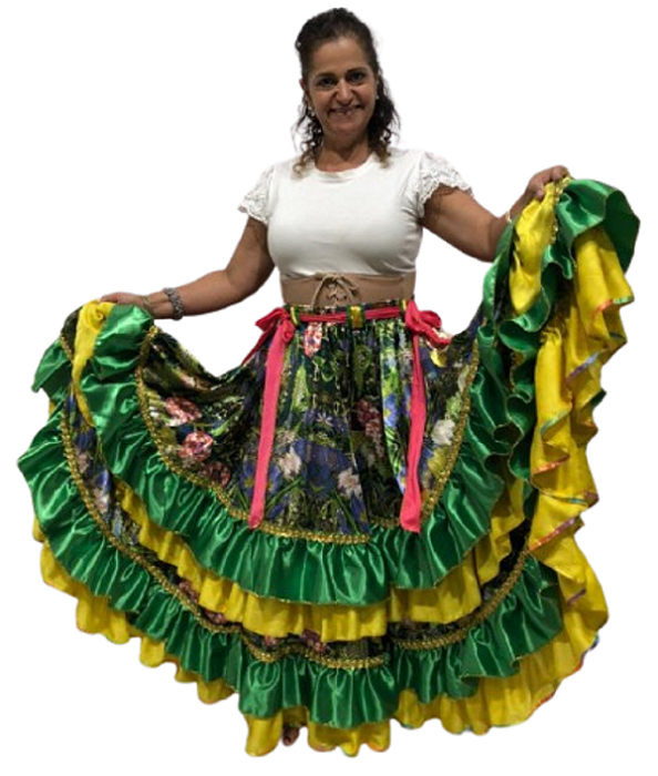 Saia Cigana Floral com 4 Babados com 10 metros de roda