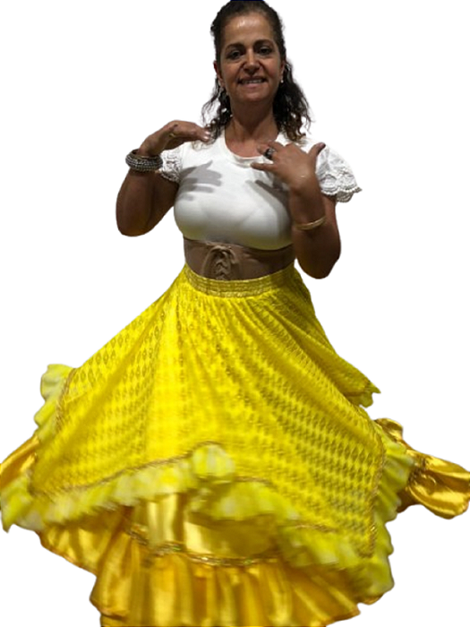 Saia Sobre Saia Amarela com Renda e com 14 metros de roda