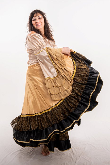 Saia Longa Cigana Modelo 2 Babados com 14 metros de roda