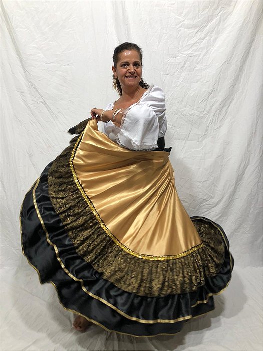 Saia Longa Cigana Modelo 2 Babados com 14 metros de roda